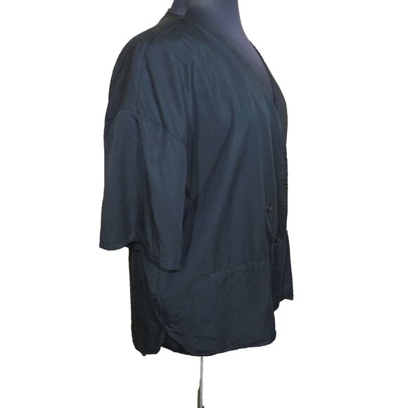 Terea By Andrea Pitter Black Button Front Short Sleeve Challis Top Plus Size 2X - Picture 3 of 8